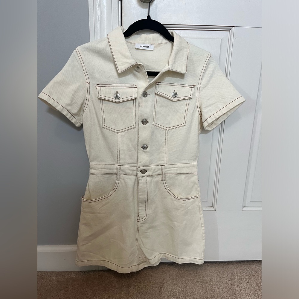 Cream Denim Button-up Romper